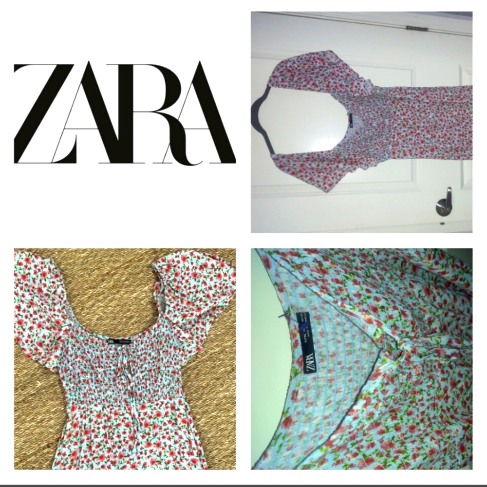 Gorgeous Zara Cold Shoulder Peasant Tea Length Floral Dress Size XL